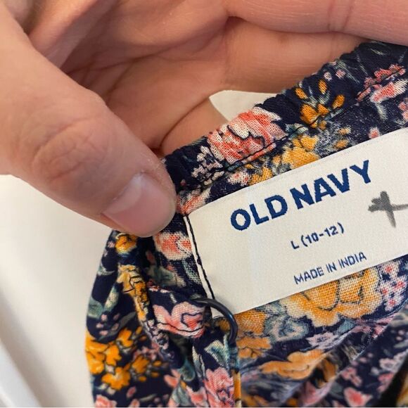 Old Navy micro floral print cotton rayon girls jumpsuit romper shorts L 10-12 - Picture 11 of 11